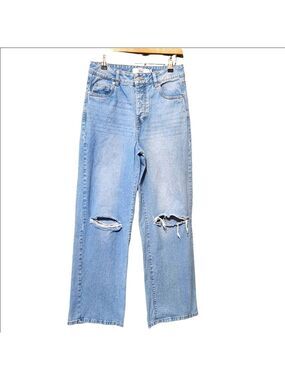 Refuge Denim OSAKA Distressed Wide Leg Jeans High Waist Button Fly Light Wash 5